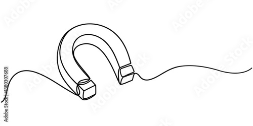 One continuous line drawing of magnet. Client and talent attraction concept in simple linear style. Symbol of hr hiring and recruiting in Editable stroke. Doodle vector illustration.