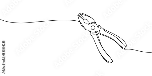 Pliers continuous one line drawing outline vector illustration, Vector abstract continuous one single simple line drawing icon of cutting plier in silhouette sketch, line art pliers vector
