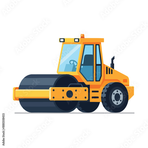 Yellow Road Roller Vector Illustration