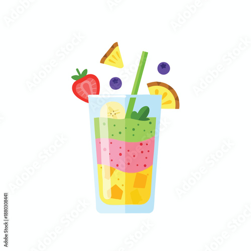 Colorful Layered Fruit Smoothie Drink