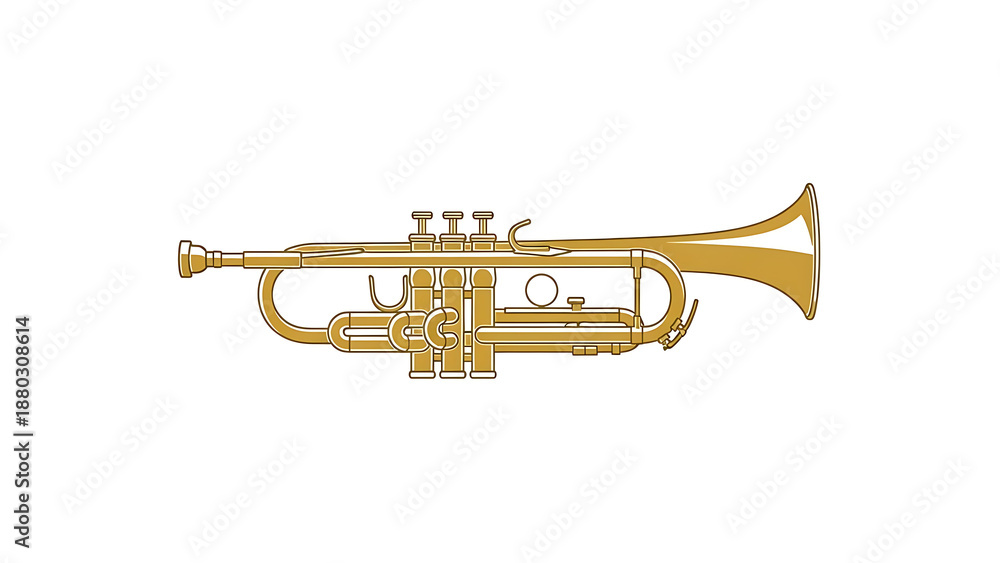 Fototapeta premium Golden Trumpet Illustration with Detailed Valves and Bell on a White Background