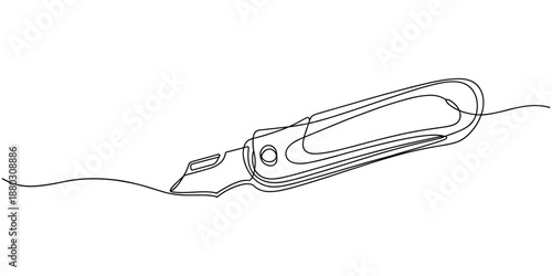 continuous one line drawing of a stationery knife, Cutter knife in continuous one line art drawing, Utility knife, blade, sharp, Stationery knife one line art. Continuous line drawing of repair, pro.
