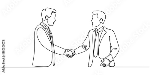hand drawn continuous one line of handshake. poster art print. vector illustration, two businessmen shaking hands. Continuous one line drawing illustration vector, Handshake continuous line drawing.