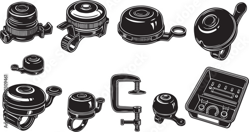 Black and white illustration of various kitchen appliances collection