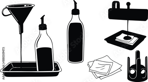 Silhouette of various art and craft supplies on display