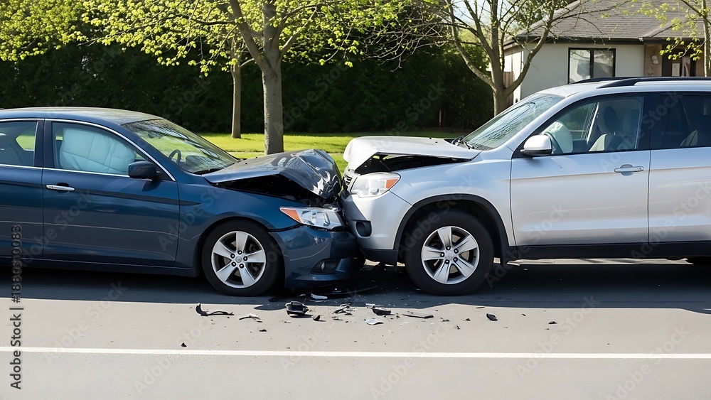 Naklejka premium Damaged Cars After Crash on Road