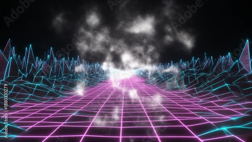 Neon Grid Futuristic Digital Landscape.