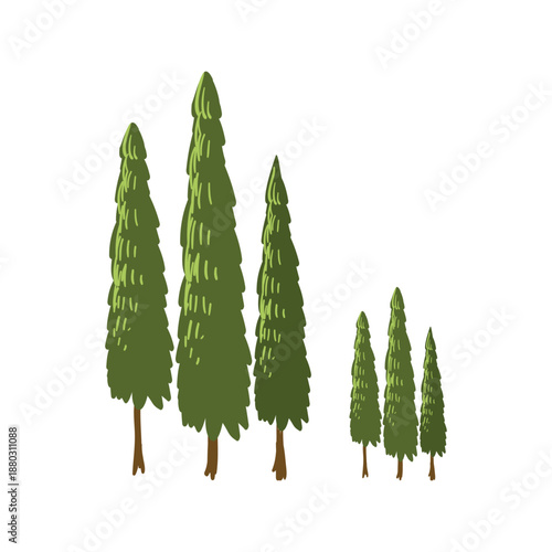 
Evergreen Conifer Trees Collection – Spruce, Fir, Pine, Cedar and Cypress Tree Vector Illustration for Forest, Nature and Winter Landscape Design