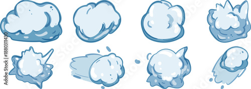 Cartoon snow cloud and explosion effects vector illustration