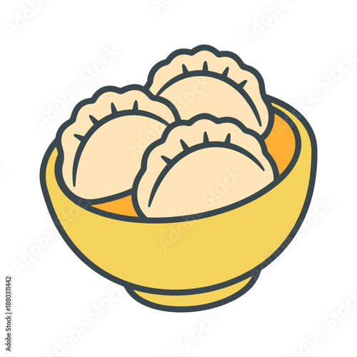 Vector Illustration of Dumplings in a Yellow Bowl