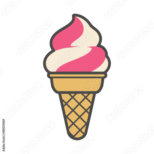 Soft Serve Strawberry Vanilla Swirl Ice Cream Cone Illustration
