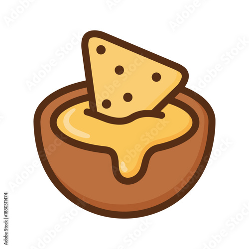 Tortilla Chip Dipped in Melted Nacho Cheese Sauce Vector Icon