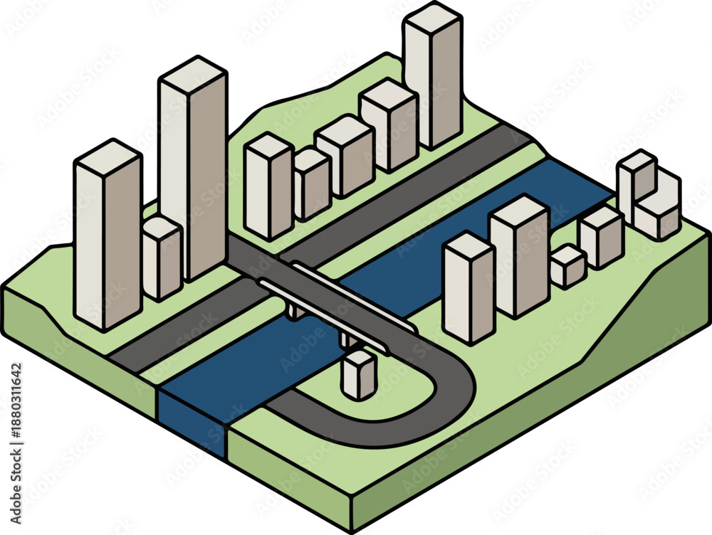 Fototapeta premium Minimal Flat Isometric Urban Landscape