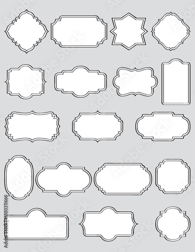 Collection of Outline Decorative Frames on Gray Background