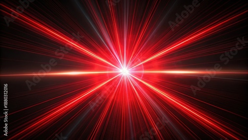 Radiant red laser beams emanating from a futuristic source illuminate the dark canvas