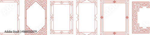 Art deco geometric decorative frame collection with elegant symmetrical borders vintage line design illustration isolated classic set