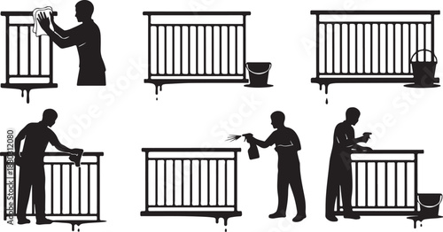 Silhouette of a man painting a fence in black