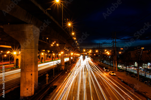 colorful of street road night life long exposure on express way background