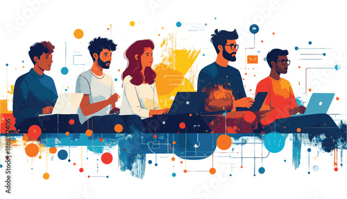 vector Diverse Group of People Working on Laptops Together
