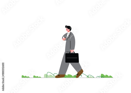 腕時計を見ながら歩くサラリーマンのイラスト