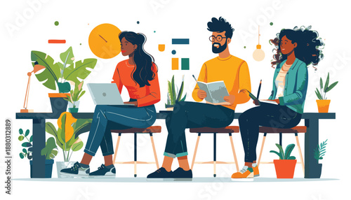 vector Diverse Professionals Working Together on Laptops