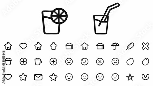 Minimalist icons for drinks and emotions on white background