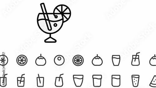 Refreshing drink icons for summer and cocktail recipes