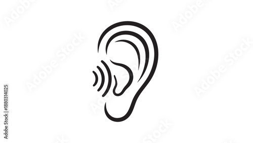 Stylized black outline icon of a human ear with sound waves representing hearing or listening function