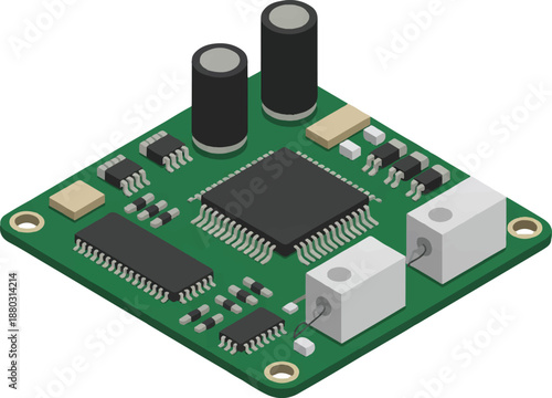Microcontroller Circuit Board in Modern Electronic Design with Bright Studio Lighting on Green PCB for Technology Illustration
