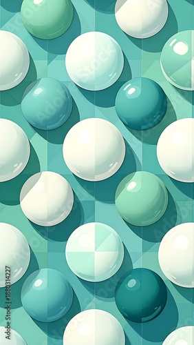 Round marbles in varied shades of blue and white are displayed on a checkered background in a stylized illustration