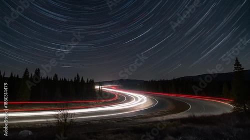 Nighttime Traffic on Winding Roadway.