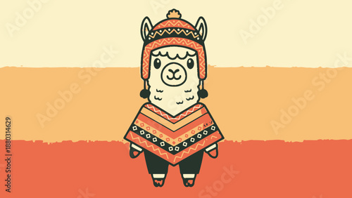 Cute llama wearing colorful traditional Andean clothing and hat