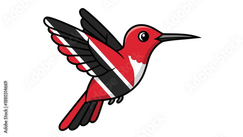 Vibrant hummingbird in flight with Trinidad and Tobago flag colors
