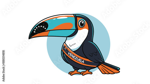 Vibrant toucan wearing Venezuela sash in colorful illustration