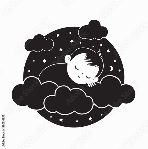 Baby sleeping on cloud Images Illustration on White Background