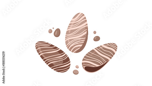 An elegant illustration of three decorative oval-shaped milk chocolates with splashes, perfect for confectionary and dessert themes.