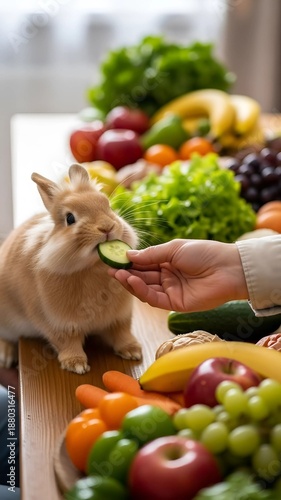 Wallpaper Mural Beautiful Bunny Enjoying a Cucumber Slice in a Colorful Background Torontodigital.ca