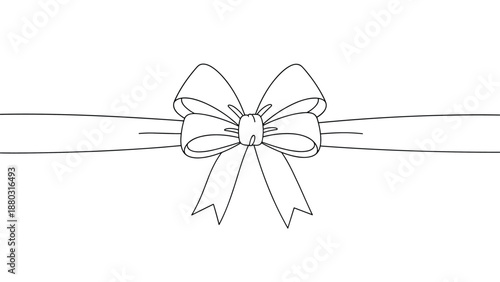A simple and elegant black and white outline of a ribbon tied in a perfect bow, suitable for decoration and design elements.