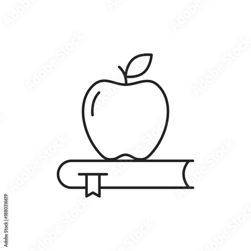 Apple on a book icon, knowledge symbol. Vector isolated illustration