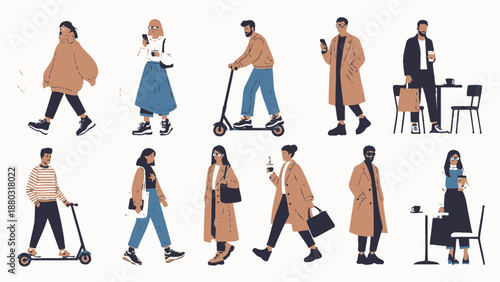 People walking, commuting, and working in modern urban lifestyle