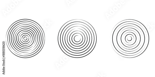 concentric circle patterns with varying degrees of completeness and thickness lines.  sound wave ring collection. sound wave rings collections.