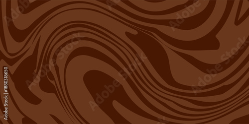 Abstract brown psychedelic waves print background. 1970s trippy seamless pattern. Marble acrylic swirl pattern. Coffee or chocolate liquid texture.