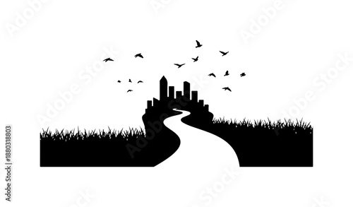 Urban Skyline Over Park Landscape