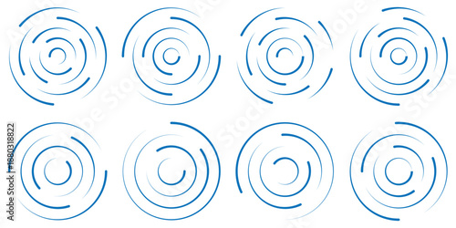 blue concentric circle ripple pattern on white background. Minimal radial lines with optical illusion, hypnotic and abstract target style design. epicentre, target, radar icon concept. Radial signal.