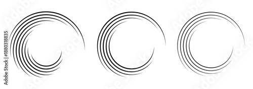 black circular ripple icons and spiral line patterns set.