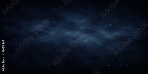 A dark blue space background features a night sky filled with stars and a deep blue texture of clouds and smoke motion against a moonlit nature backdrop