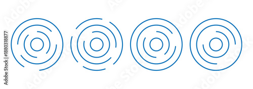 blue concentric circle ripple pattern on white background. Minimal radial lines with optical illusion, hypnotic and abstract target style design. epicentre, target, radar icon concept. Radial signal.