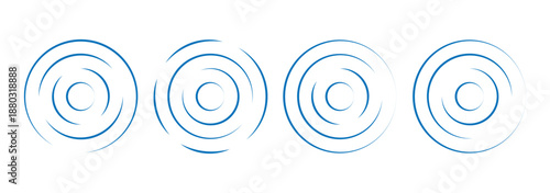 blue concentric circle ripple pattern on white background. Minimal radial lines with optical illusion, hypnotic and abstract target style design. epicentre, target, radar icon concept. Radial signal.