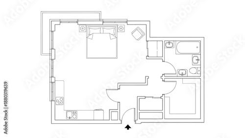 Detailed architectural blueprint showcasing a comfortable and modern apartment floor plan layout for contemporary living spaces