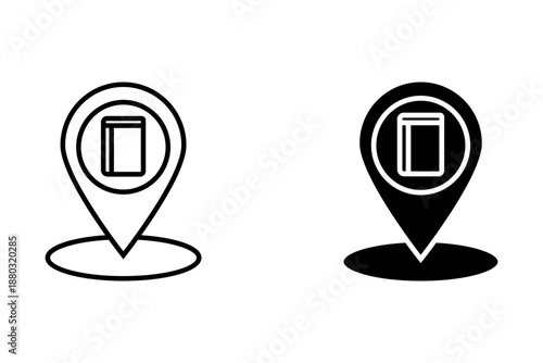 map pointer with a book, library location icon vector